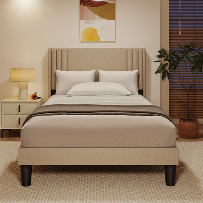 Bedframe – Bed – Eenpersoonsbed – Tweepersoonsbed – Opbergbed – Gestoffeerd Bedframe – Beige – 120x200 cm – Geluidsvrij en Met Opbergruimte