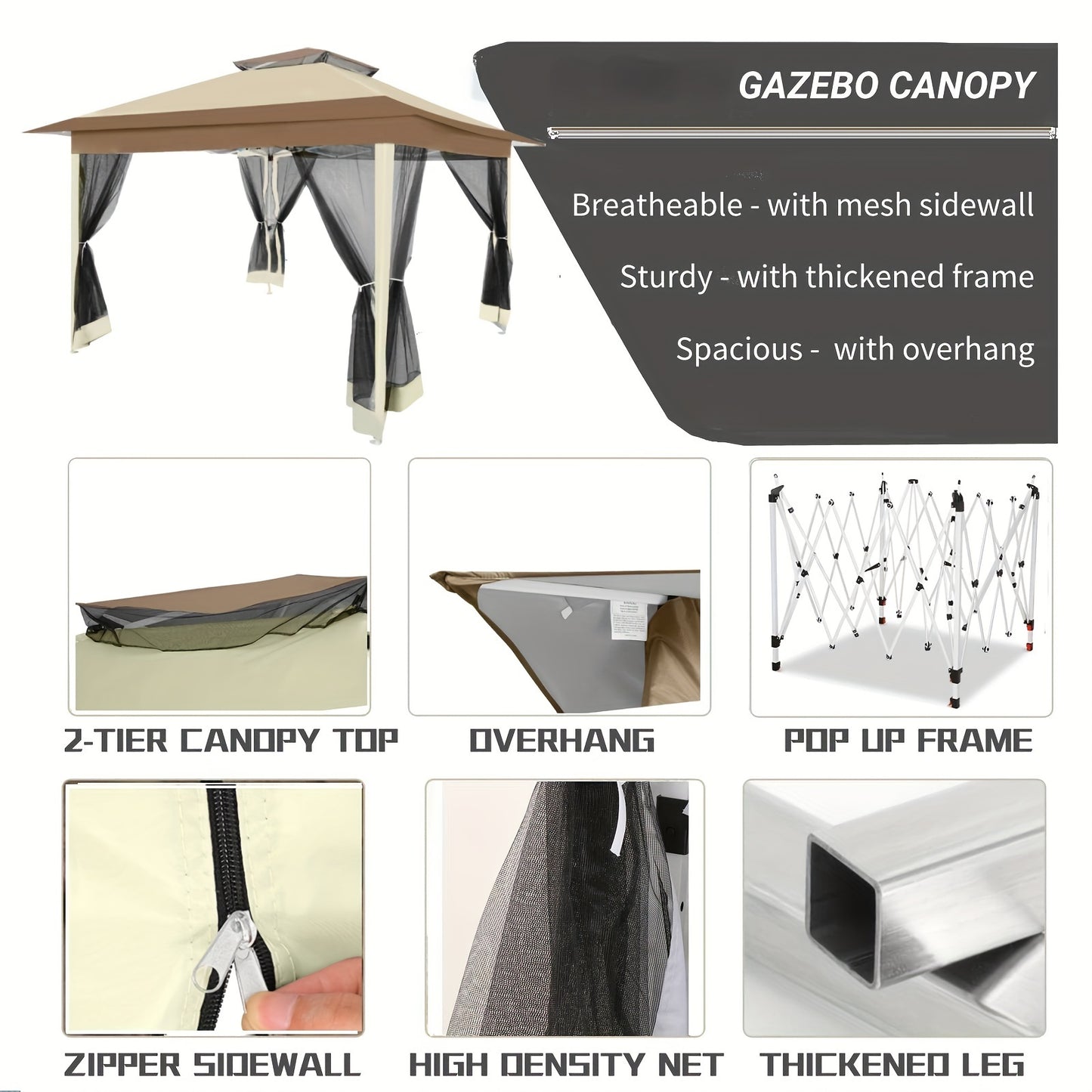Paviljoen – Tuinpaviljoen – Pergola – Partytent – Overkapping – 3,66x3,66 Meter – Muskietennet & Dubbele Dakventilatie
