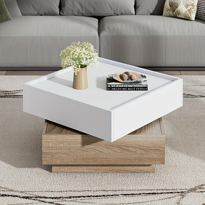 Salontafel – Bijzettafel – Koffietafel – Woonkamertafel – Tafel – 360° Draaibaar Tafelblad – 3 Ruime Legplanken van Duurzaam Bamboe