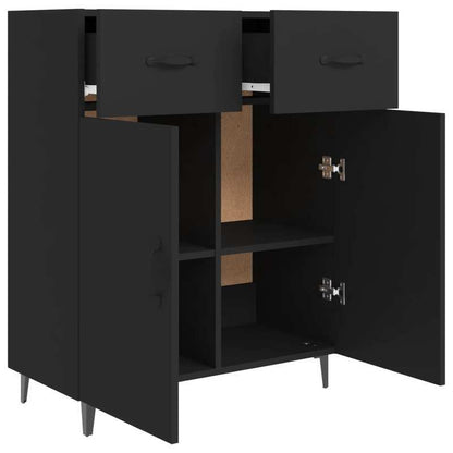 Dressoir – Opbergkast – Ladekast – Buffetkast – Woonkamerkast – Mat Zwart – MDF & Houtfineer – 69,5x34x90 cm – Modern Design – Veel Opbergruimte