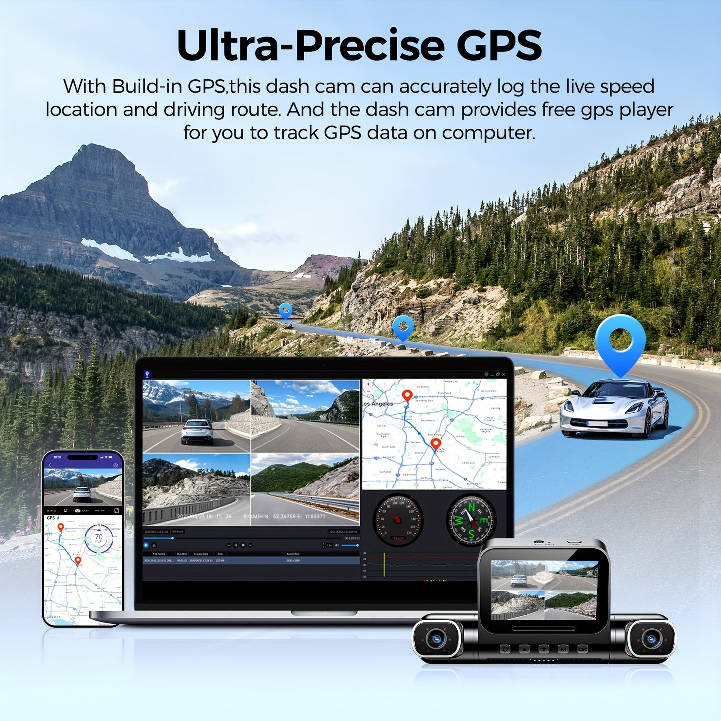 Dashcam – Auto Camera – 4-Kanaals Recorder – Beveiligingscamera – Wegencamera – 4K Voor + 1080p Achter – Wifi & GPS Met Nachtzicht