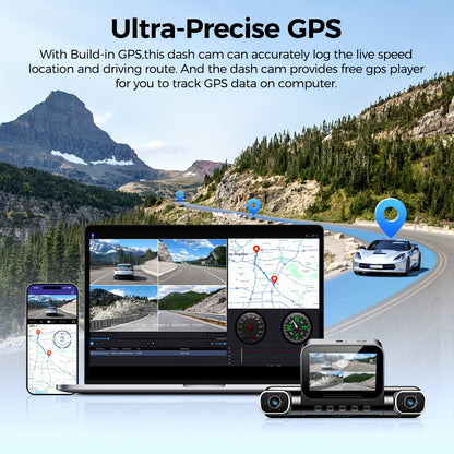 Dashcam – Auto Camera – 4-Kanaals Recorder – Beveiligingscamera – Wegencamera – 4K Voor + 1080p Achter – Wifi & GPS Met Nachtzicht