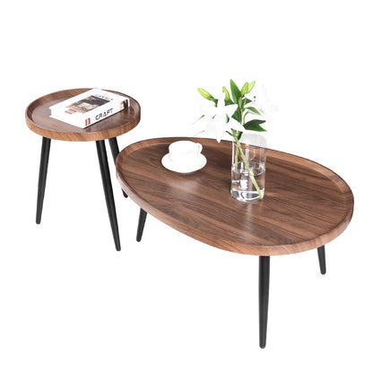 Industriële Bijzettafels – Salontafel – Side Table – Koffietafel – Nesting Tafels – Set van 2 – Walnootkleurig PVC Blad – Zwart Metalen Frame