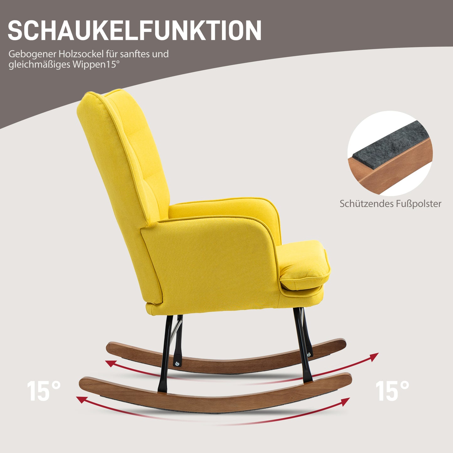 Draaifauteuil – Fauteuil – Relaxstoel – Stoel Met Voetenbankje – Loungefauteuil – Scandinavisch Design – Beukenhouten Frame – 360 Graden Draaibaar – Geel – 64x89x90 cm