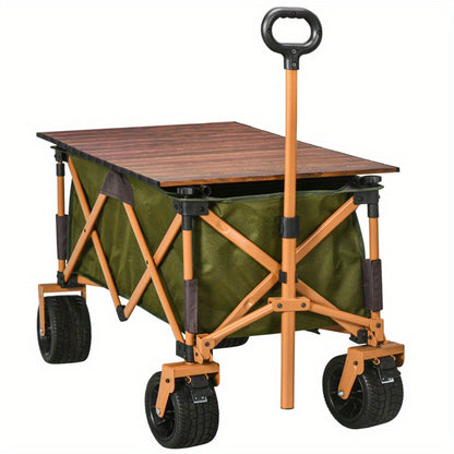 Bollerwagen – Bolderkar – Transportkar – Strandkar – Bolderwagen – Opvouwbaar – Draagvermogen 120 kg – Met Opvouwbaar Tafelblad – Groen - QUORE