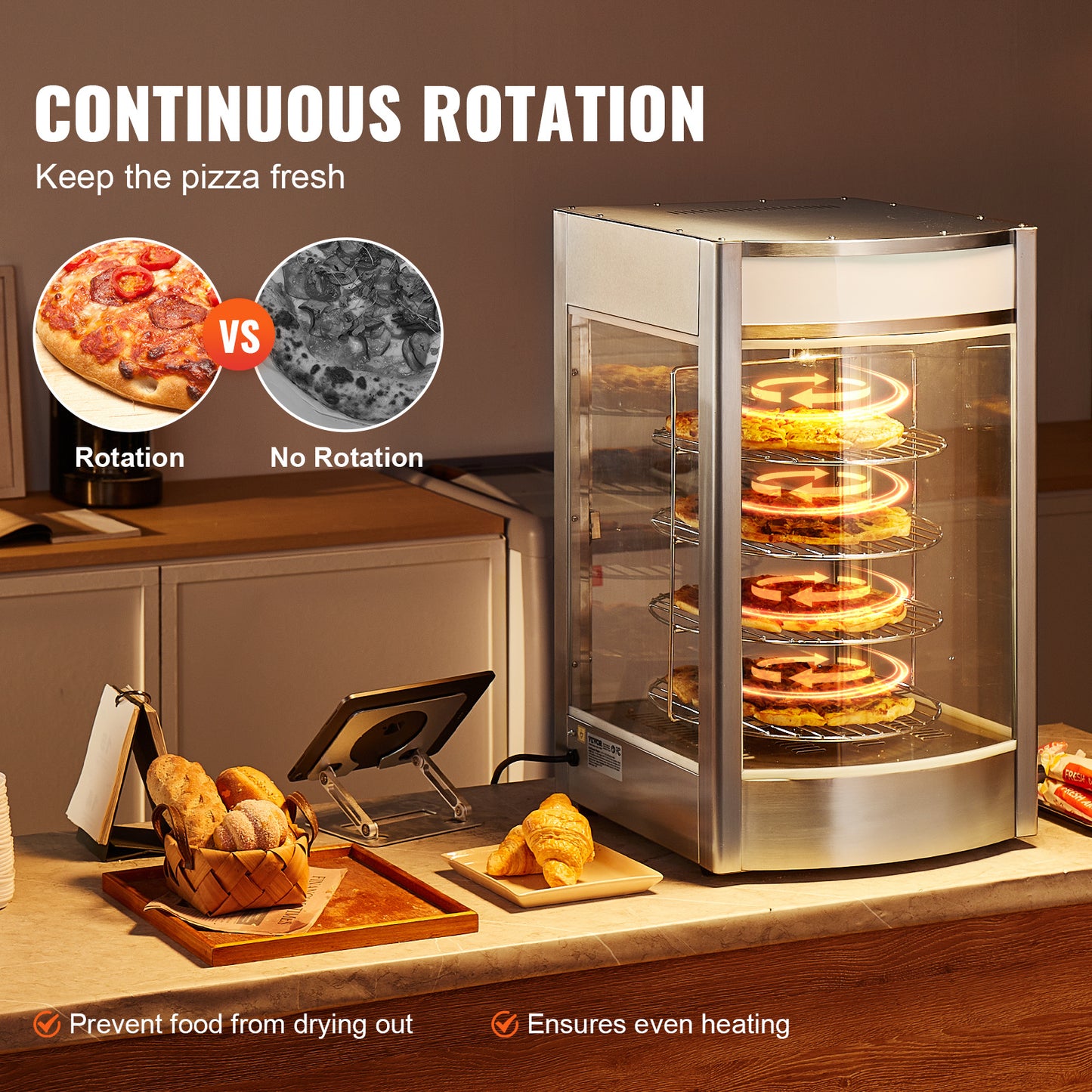 Pizza Warmer – Pizza Warmhoudkast – Pizza Display – Food Warmer – Warmhoudkast – 4-Laags Roestvrij Staal – Stoomfunctie Tegen Uitdroging