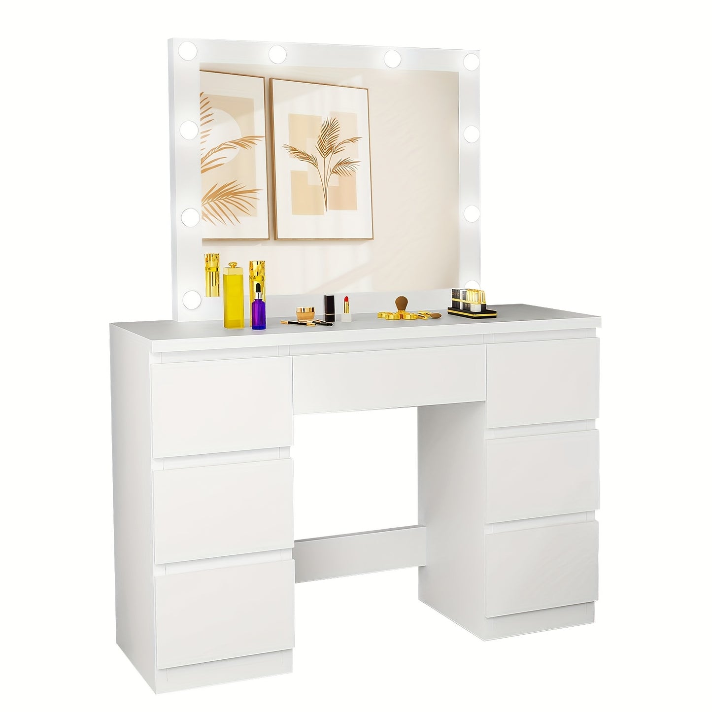 Kehot OYAJIA-GS03 Kaptafel met USB-Verlichting – 6 Laden & Planken, 68,5 cm Hoog – Wit, Moderne Make-up Tafel met 3,2+ Cubic Feet Opbergruimte