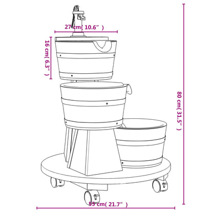 Waterfontein – Tuinfontein – Buitenfontein – Tuindecoratie – Vijverornament – Massief Vurenhout – Inclusief Waterpomp en Wielen – 55x55x80 cm