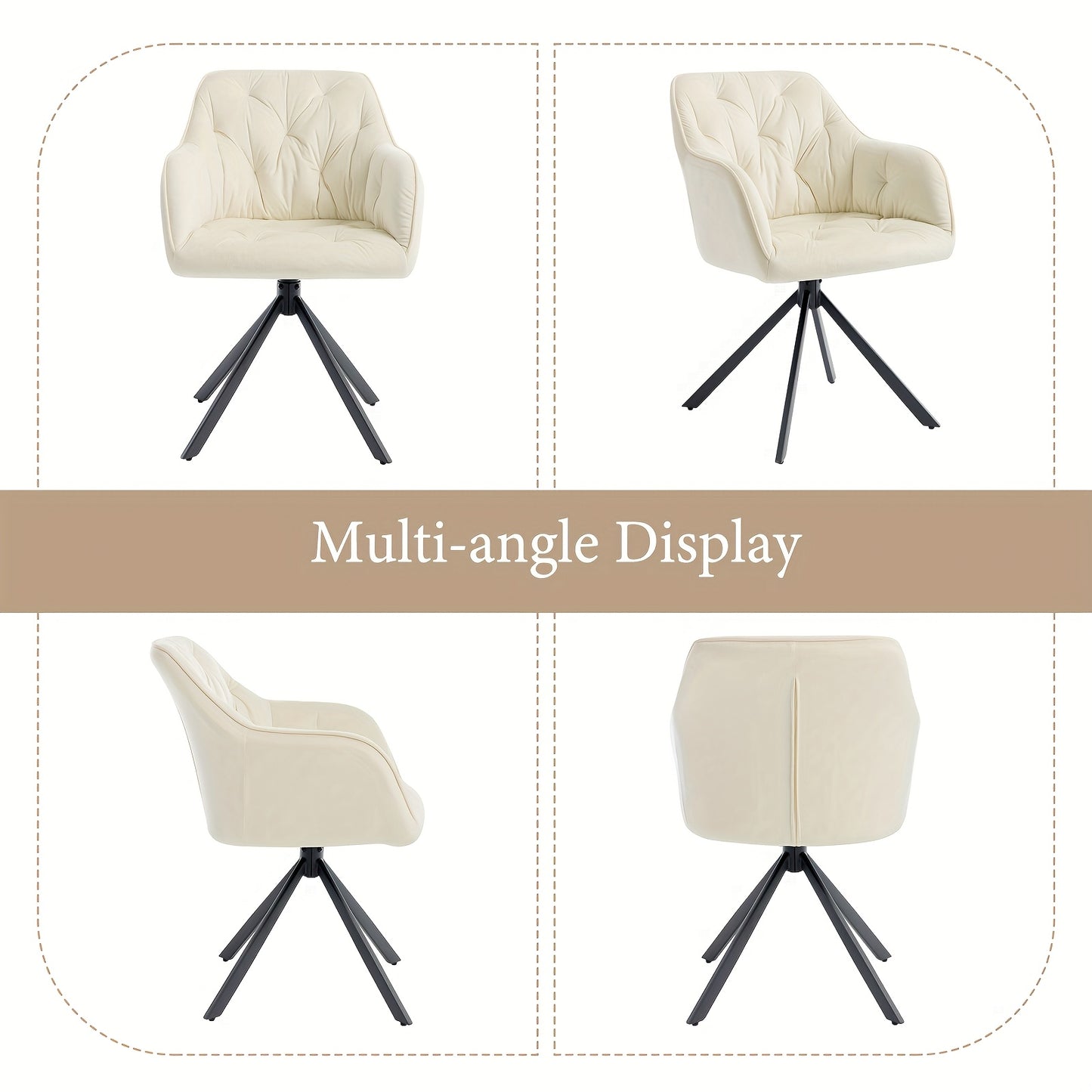 Eetkamerstoelen – Stoelen – Kuipstoelen – Fauteuils – Woonkamerstoelen – Beige Velvet Bekleding – Met Armleuningen en Metaal Kruispoot