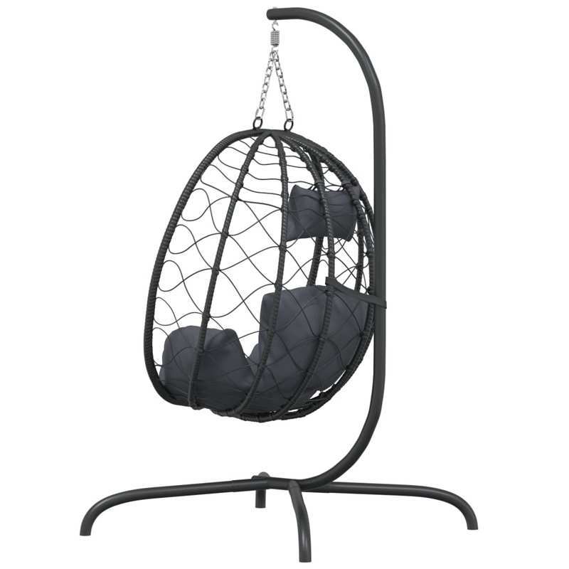 Hangstoel – Schommelstoel – Tuinstoel – Balkonstoel – Garden Swing – Modern Eivormig Design Anthraciet – Stevig Zwart Metalen Frame – Comfortabel Weerbestendig Kussen