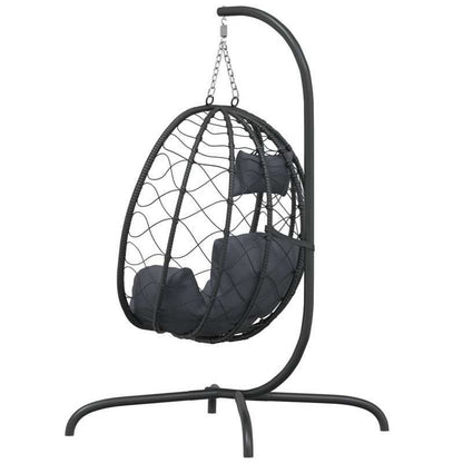 Hangstoel – Schommelstoel – Tuinstoel – Balkonstoel – Garden Swing – Modern Eivormig Design Anthraciet – Stevig Zwart Metalen Frame – Comfortabel Weerbestendig Kussen