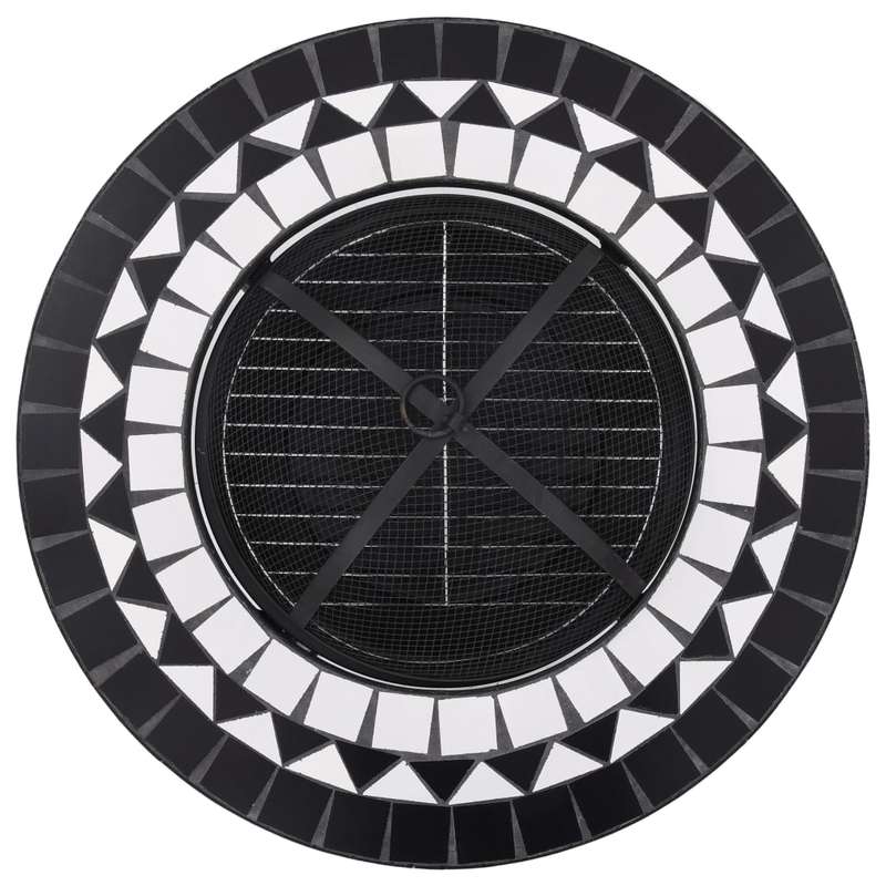 68cm Black and White Fireplace Screen with Top & Mesh/Mosaic Lid - Heavy-Duty Metal Fire Barrier, 4-Legged Sturdy Table Cover for Wood Burning Fireplace, Fits 26-27" Fireplaces, Compatible with Mantels (No Ignition System)