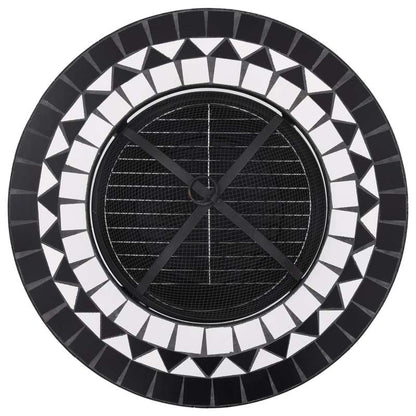 68cm Black and White Fireplace Screen with Top & Mesh/Mosaic Lid - Heavy-Duty Metal Fire Barrier, 4-Legged Sturdy Table Cover for Wood Burning Fireplace, Fits 26-27" Fireplaces, Compatible with Mantels (No Ignition System)