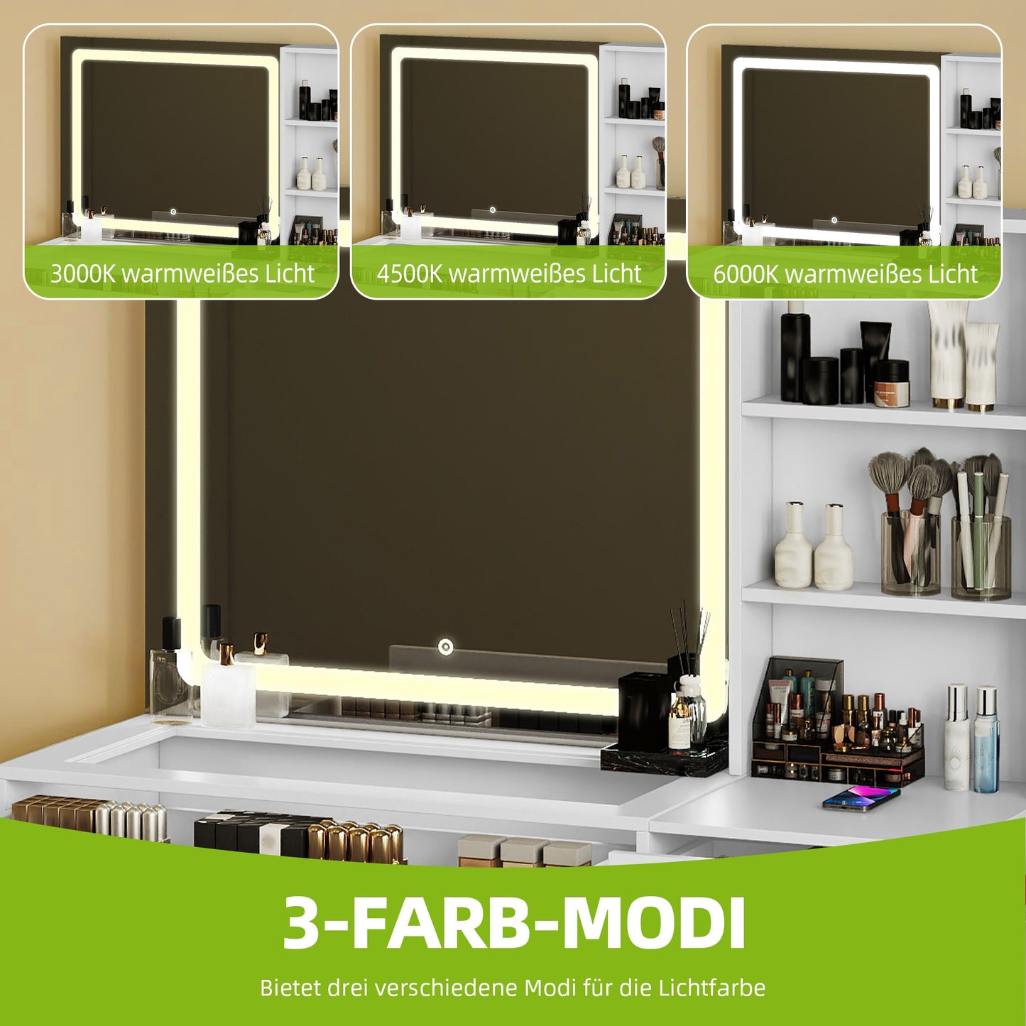 Kaptafel – Make-up Tafel – Cosmeticatafel – Opmaktafel – Meubel – LED Spiegel – 4 Lades – Ingebouwd Stopcontact – Wit – Moderne Stijl