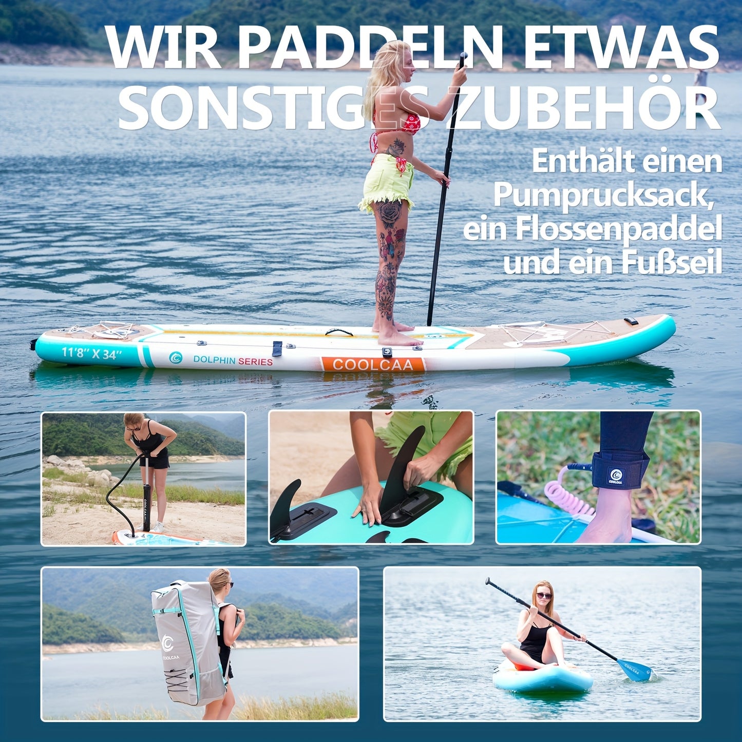 Stand Up Paddle Board – SUP Board – Inflatable Paddleboard – Surfboard – Watersportboard – Wood Grain Kleur – 360 cm Lang – Draagkracht 222 kg