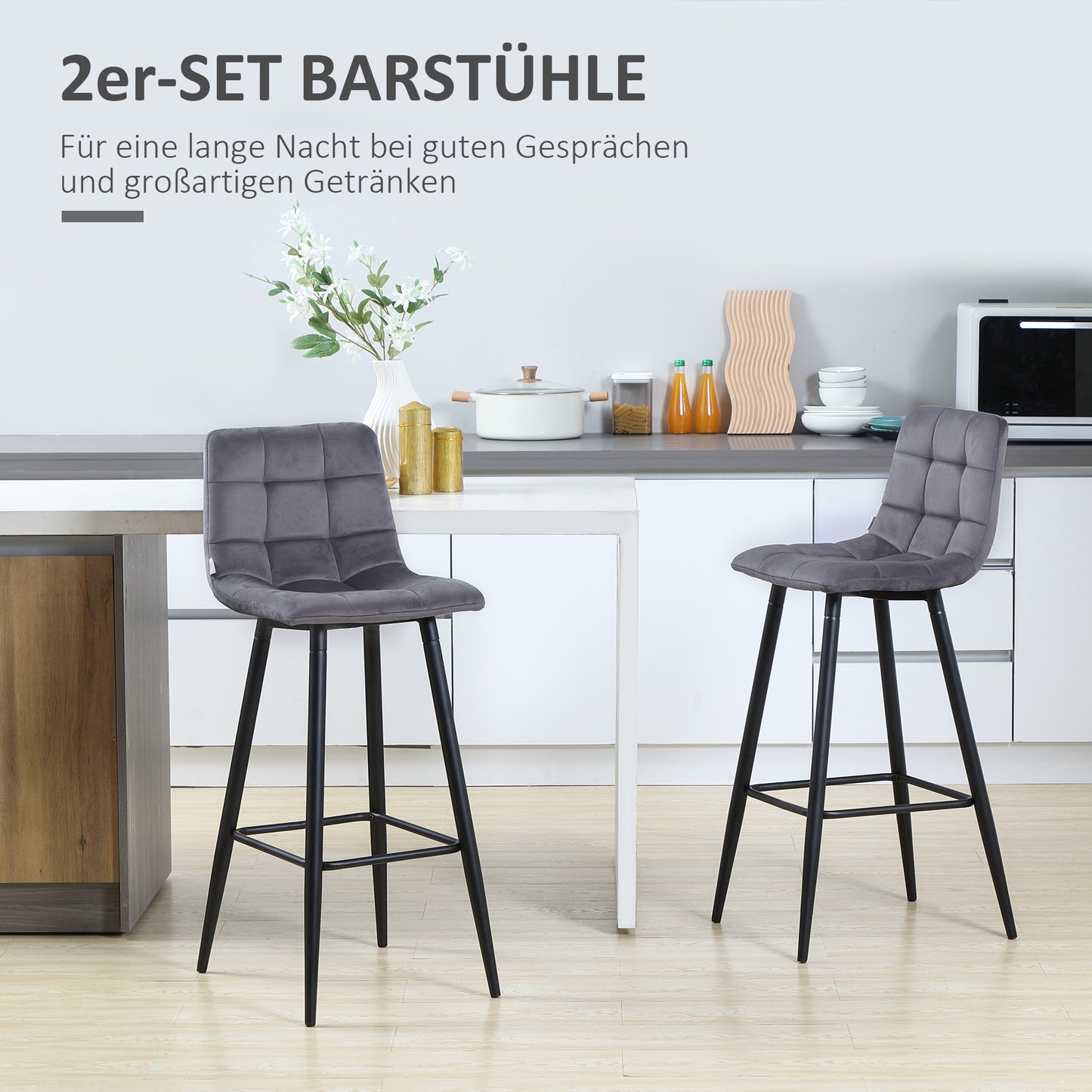 Barstoel – Barkruk – Barkrukken – Barstoel Set – Keukenkruk – Retro Design – Met Voetsteun – Afmetingen 42x47x105 cm – Grijs