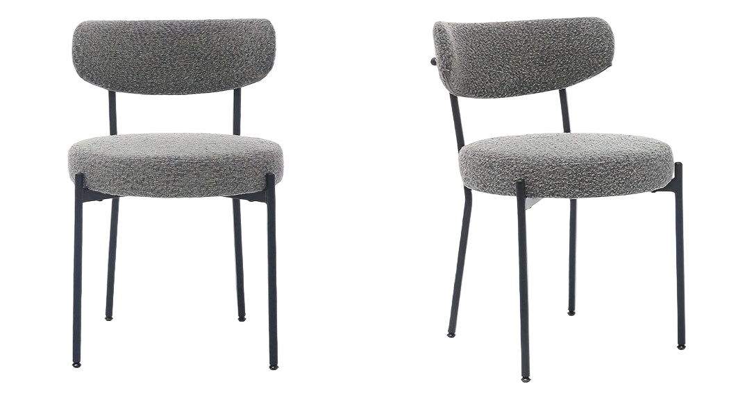 Eetkamerstoel – Keukenstoel – Stoel – Kuipstoel – Zonder Armleuning – Gestoffeerde Zitting – Metaal Onderstel – Comfortabele Rugleuning - Set van 2 - Grijs
