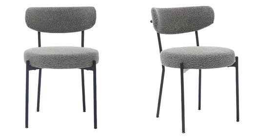 Eetkamerstoel – Keukenstoel – Stoel – Kuipstoel – Zonder Armleuning – Gestoffeerde Zitting – Metaal Onderstel – Comfortabele Rugleuning - Set van 2 - Grijs