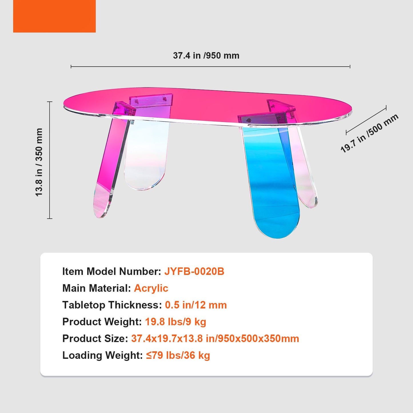 Acryl Bijzettafel – Acryl Salontafel – Bijzettafel Transparant – Kleurrijke Bijzettafel – Iriserende Tafeltje – Compact 35 cm Hoog – Duurzaam Makkelijk Schoon Te Maken