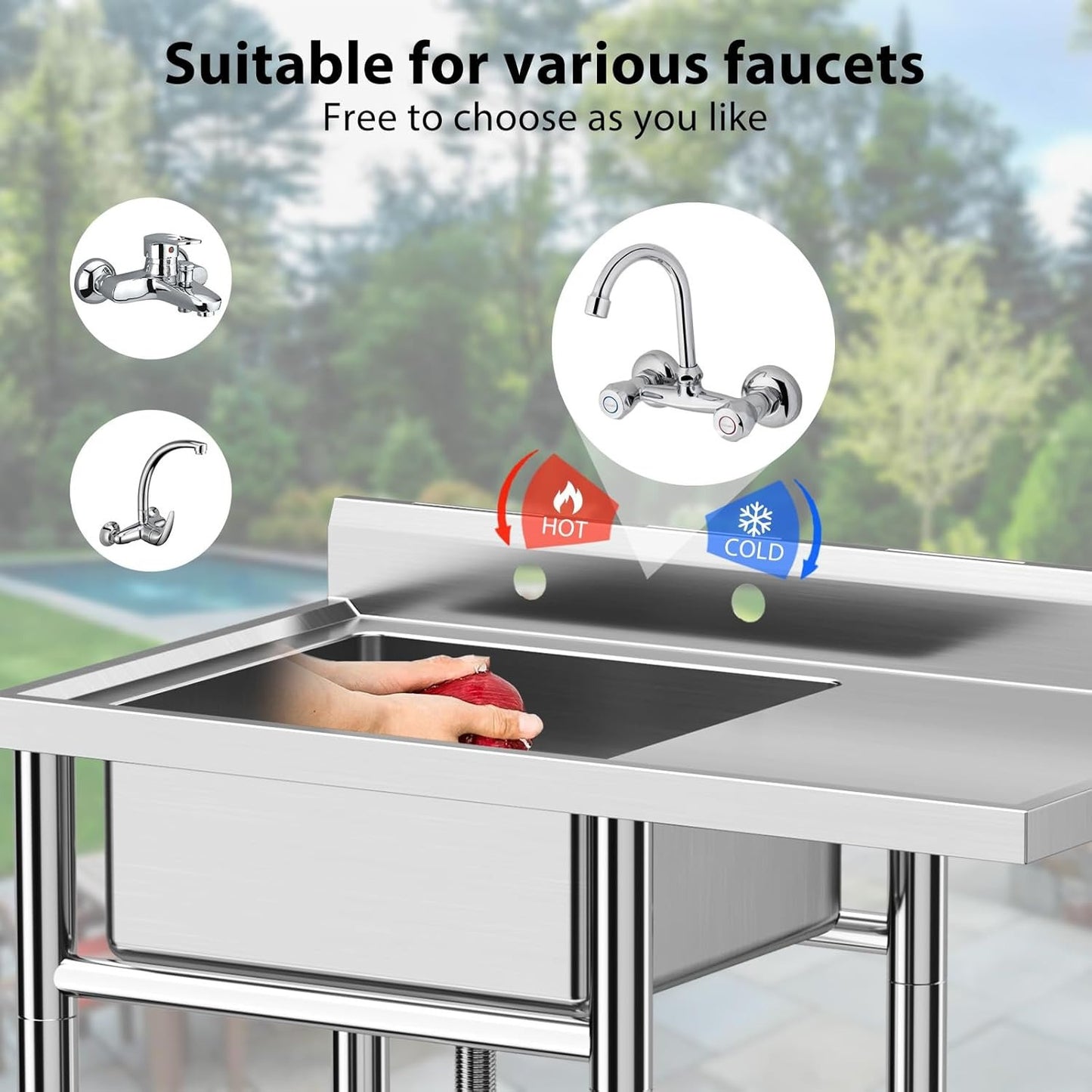 Robuuste Spoelbak – RVS Wasbak – Keukenspoelbak – Werkplekspoelbak – Vrijstaande Spoelbak – Extra Groot Formaat 90x53x102 cm – Stevig RVS & Makkelijk Schoon Te Maken