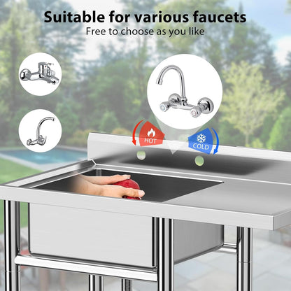 Robuuste Spoelbak – RVS Wasbak – Keukenspoelbak – Werkplekspoelbak – Vrijstaande Spoelbak – Extra Groot Formaat 90x53x102 cm – Stevig RVS & Makkelijk Schoon Te Maken