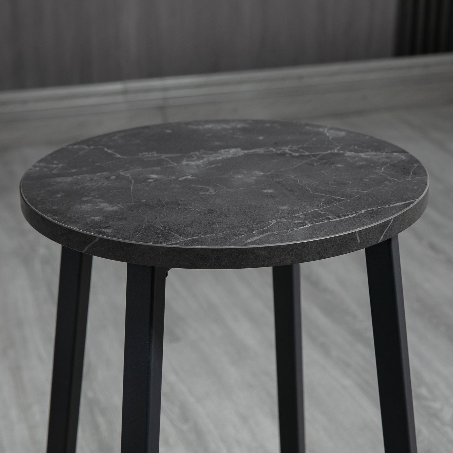 Barset – Barkrukset – Bar tafel met krukken – Eettafel – Keukentafel – Wit Zwart Marmer-Look – Comfortabele Voetsteunen – Stevig Staalframe