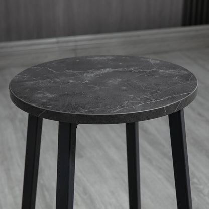 Barset – Barkrukset – Bar tafel met krukken – Eettafel – Keukentafel – Wit Zwart Marmer-Look – Comfortabele Voetsteunen – Stevig Staalframe