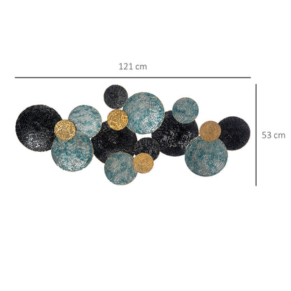 3D Wall Decoration with Circles, 121 cm x 4 cm x 53 cm, Metal, Blue + Black