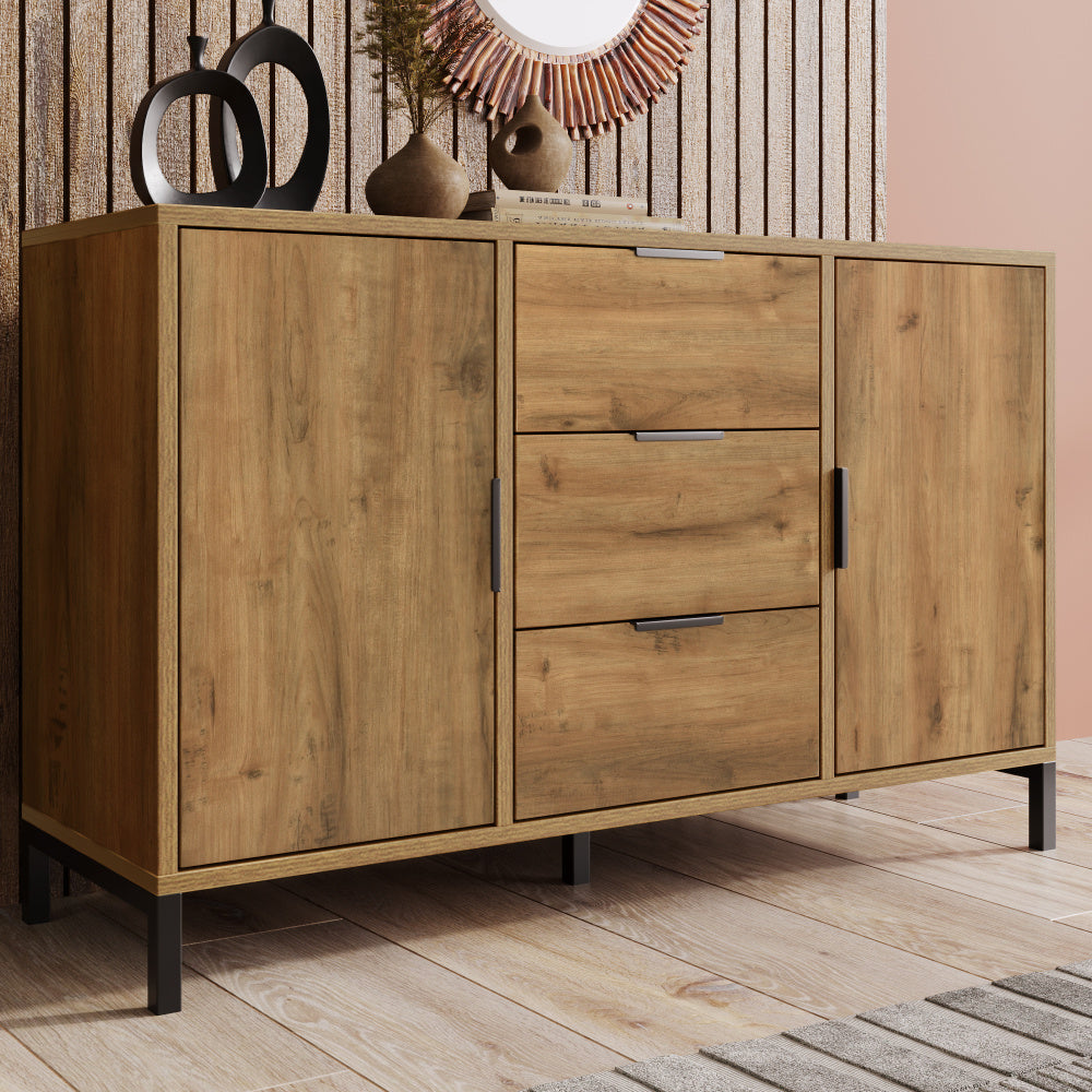 Dressoir – Kast – Opbergkast – Sideboard – Buffetkast – Donker Eiken – 120x40x76 cm – Verstelbare Planken – 3 Laden & 2 Deuren