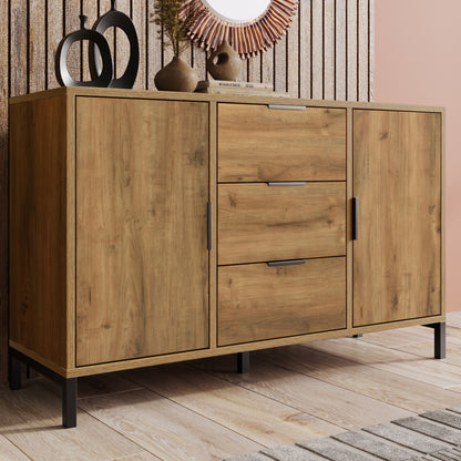 Dressoir – Kast – Opbergkast – Sideboard – Buffetkast – Donker Eiken – 120x40x76 cm – Verstelbare Planken – 3 Laden & 2 Deuren