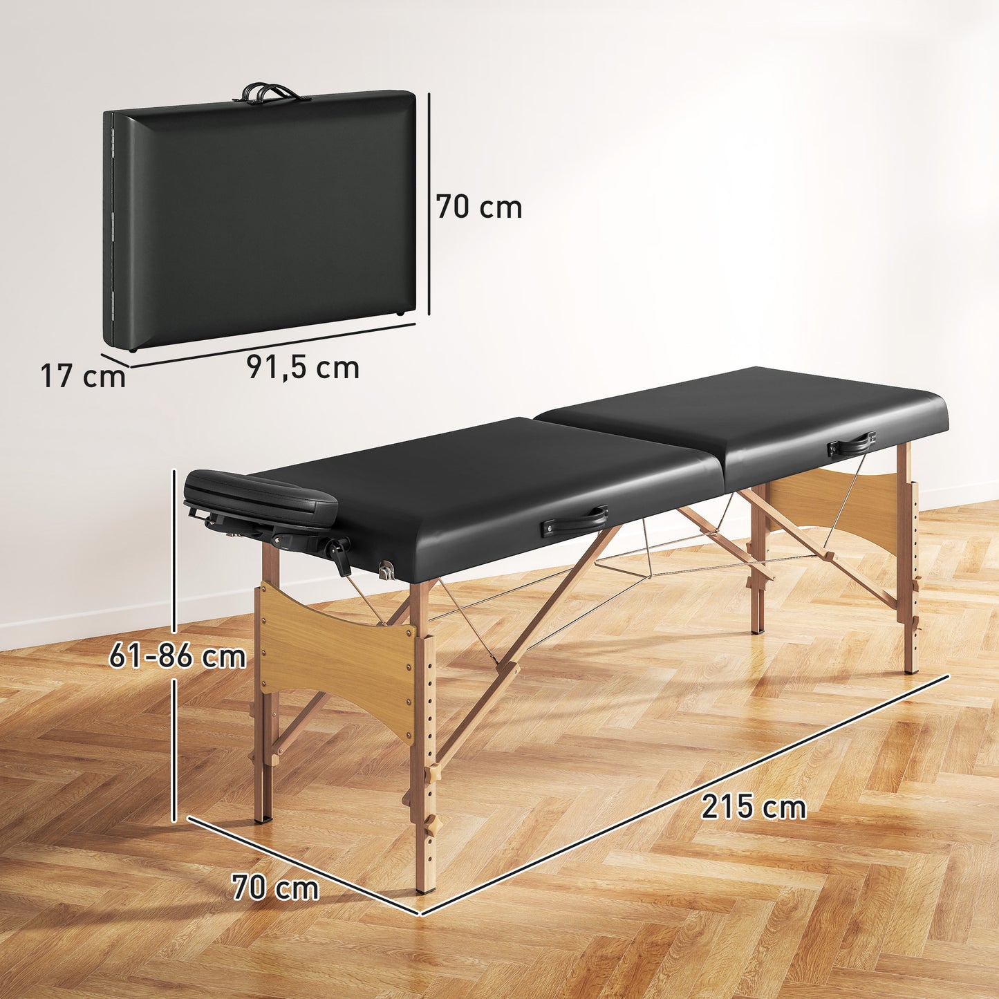 Verstelbare Massagebank – Massagebed – Massagetafel – Massagemeubel – Houten Massagebank – Hoogte Verstelbaar – Opvouwbaar Design – Zwarte Foam Bekleding