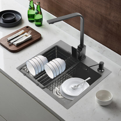 Keukenspoelbak – Spoelbak – Wasbak – Gootsteen – Afwasbak – 201 RVS – Mat Zwart – 45x40 cm – Inclusief Kraan & Zeepdispenser