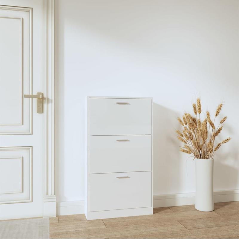 Modern Glossy White Shoe Rack - Heavy-Duty Shoe Organizer with Open Shelving, Space-Saving Floor Standing design, No Assembly Needed, for Entryway, Living Room, Office - Sturdy Hardwood Construction (59x17x108cm), Shoe Storag