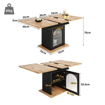 Extendable Dining Table with Extendable Shelf - Space-Saving Modern Kitchen & Dining Table, Converts to, Sturdy Metal Construction, Easy Assembly for Small Spaces, Apartments, Living Room - Black Contemporary Design
