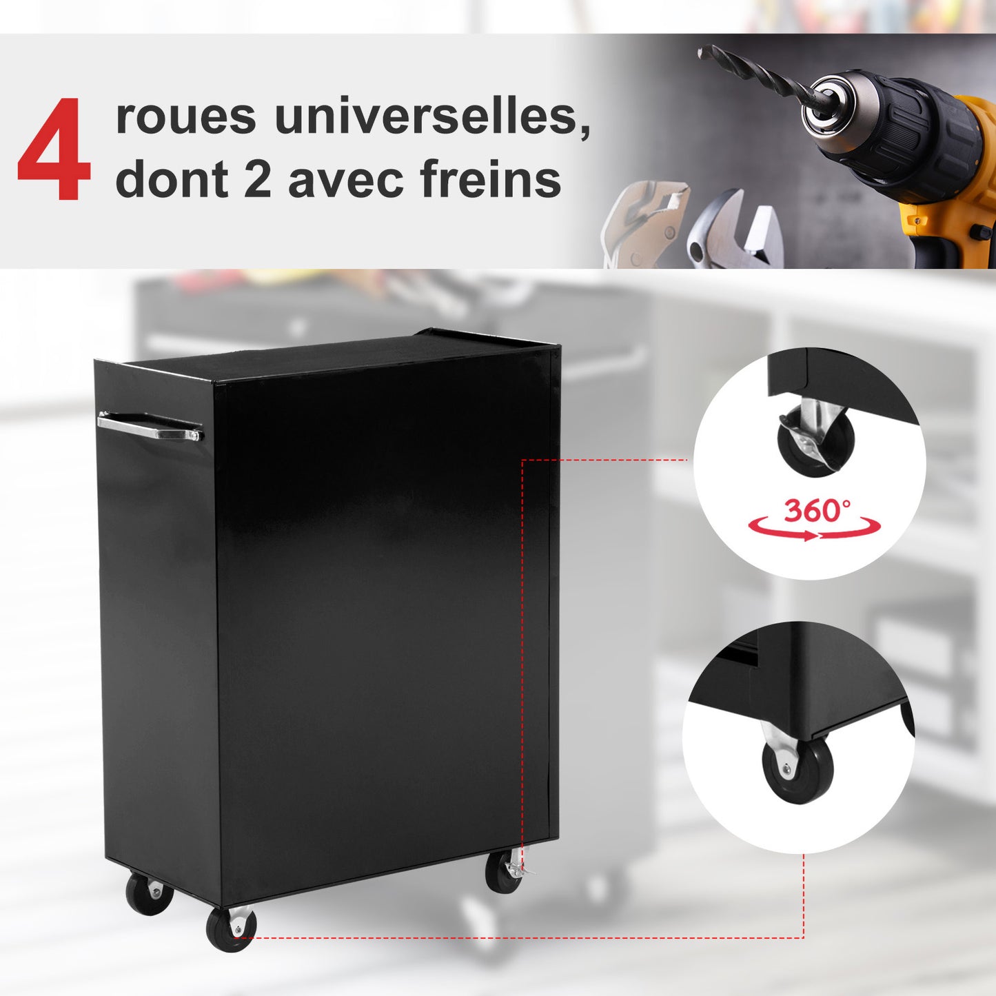 Werkplaatswagen – Gereedschapswagen – Gereedschapskist – Tool trolley – Werkbank kastje – 5 Lades – Vergrendelbaar met Sleutels – Stalen Constructie – Antislip Mat – Zwart