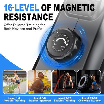 VOWVIT Foldable Magnetic Rowing Machine for Home - Full-Body Workout Equipment with 16-Level Magnetic Resistance, 300 Newton/33 lbs Force, Heavy-Duty 160kg Weight Capacity, Space-Saving Rower Machine for Training