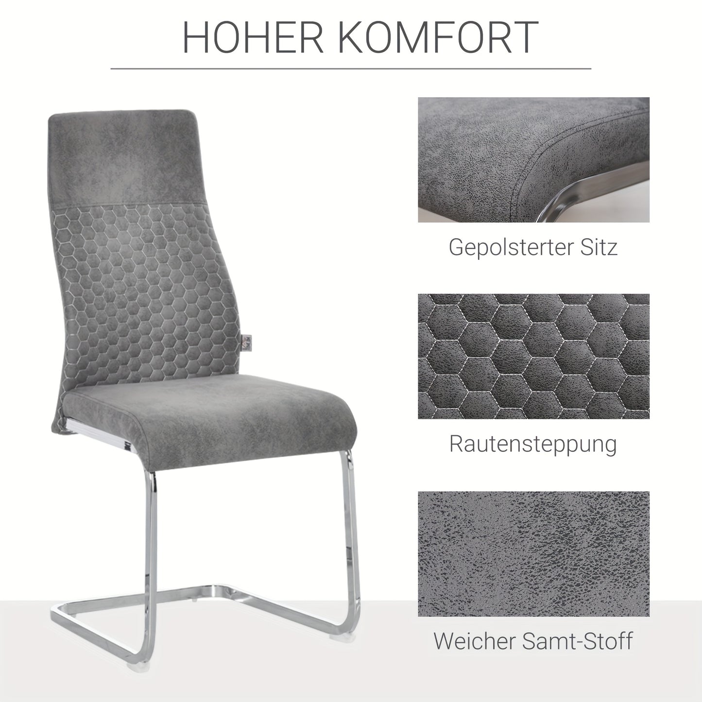 Eettafelset – Tafel Met Stoelen – Keukentafelset – Kleine Eetkamerset – Compacte Eettafel – Grijs Stalen Frame – Fluweelzachte Zitting – 45x61x98 cm – Modern Design – Ruimtebesparend