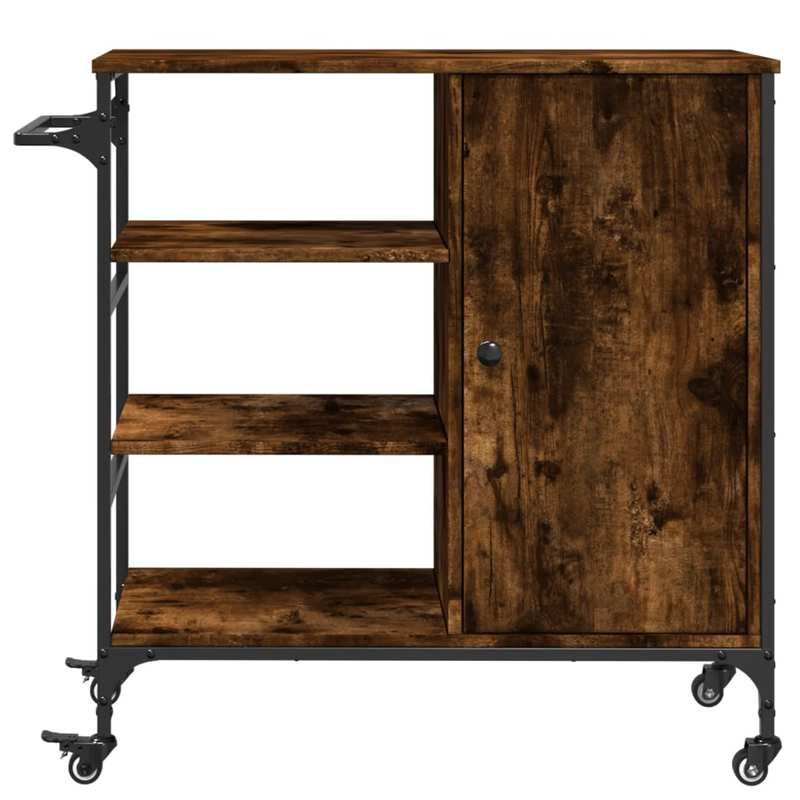 Keukentrolley – Keukenwagen – Serveerwagen – Keukenrek – Opbergtrolley – Rook Eiken – Hout & Staal – 87,5x38,5x84,5 cm