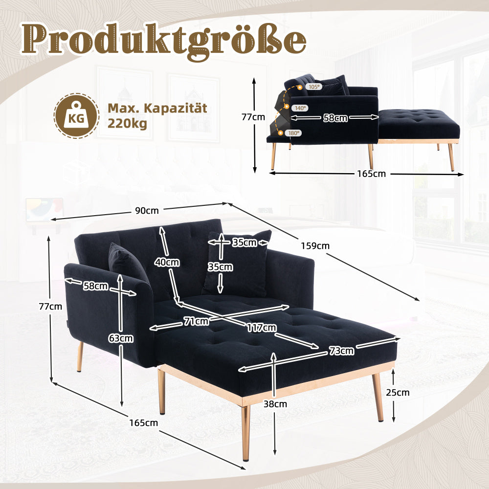 Relaxstoel – Verstelbare Fauteuil – Loungestoel – Schommelstoel – Ligstoel – Zwart Fluweel – Verstelbare Rugleuning 3 Standen – Robuust Metalen Frame 220 kg Draagkracht