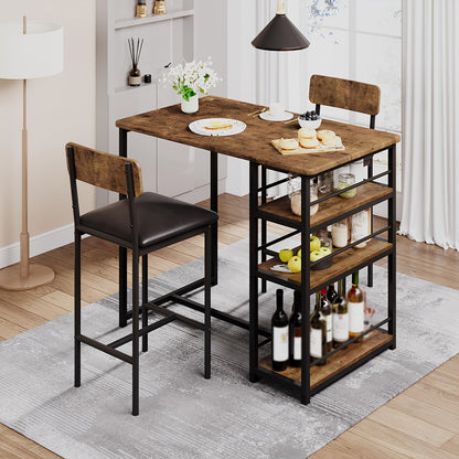 Retro Industriële Bar Set – Bistro Set – Keukentafel Met Stoelen – Barmeubel – Ontbijthoek Meubel – Compact 3-Delig – Duurzaam Hout En Metaal – Met 3 Niveaus Planken