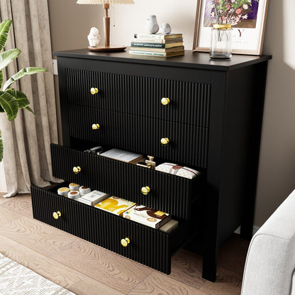 Modern Black Metal Sideboard with Golden-Toned Doors & 4-Drawer Front Cabinet - Heavy-Duty Non-Wood Storage Dresser, Shoe Cabinet for Living Room, Bedroom, Kitchen - -Standing Furniture (≥68.58cm Height, ≥5-Section Assemb