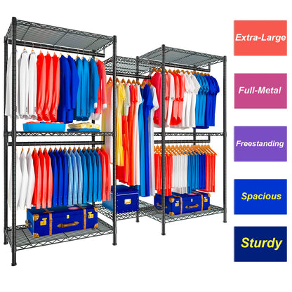 Extra Heavy Duty Kledingrek – Vrijstaand Kledingkast – Kledinghanger – Kledingopberger – Kledingstandaard – 410,5 KG Draagvermogen – Robuust Zwart Roestvrij Stalen Frame