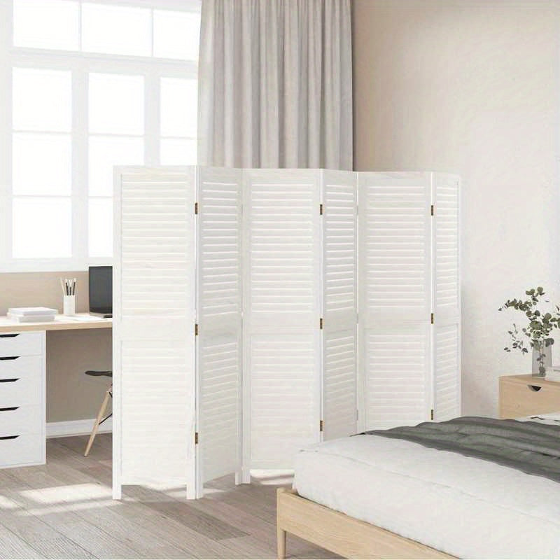 Room Divider with 6 Panels Made of Solid White Paulownia Wood