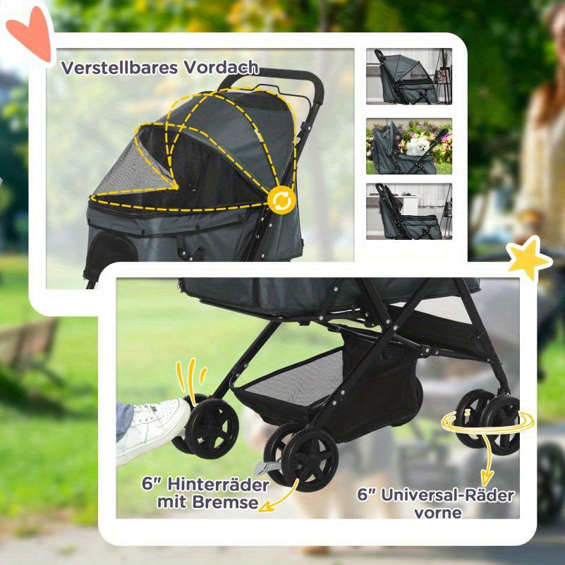 Huisdierwagen – Dierenwagen – Pet Stroller – Draagwagen – Reiswandelwagen – Lichtgewicht en Inklapbaar – All-Terrain Wielen met Remmen