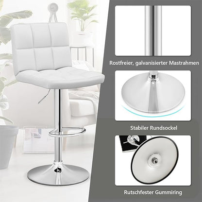Barkrukken – Barstoelen – Krukken – Keukenstoelen – Barkruk Set – Verstelbare Hoogte 65-85 cm – Kunstleer Met Rugleuning En Voetsteun