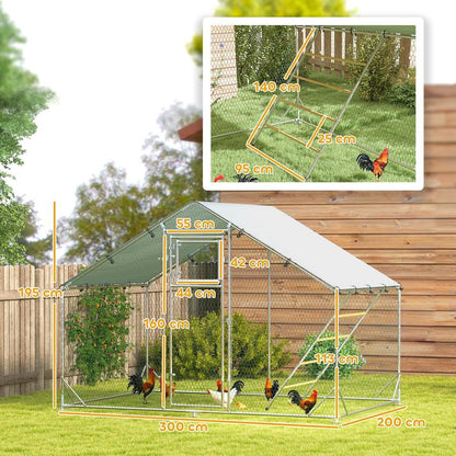 Large Chicken Coop with Automatic Feeder & UV-Resistant High Quality Roof - Heavy-Duty Steel Frame, Spacious Outdoor/Indoor Run for 6-8 Chickens, Easy Assembly, Predator-Proof Design, Ventilation Mesh Walls & Floor, Durable M