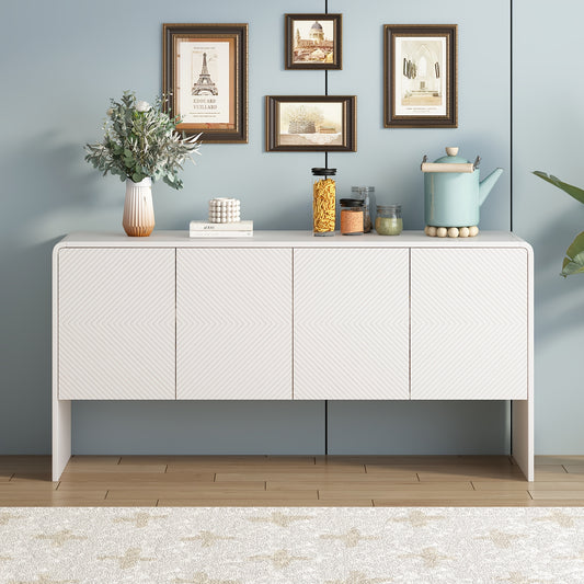 Sideboard, Sideboard, Minimalist Style Large Storage Sideboard with 4 Doors for Living Room And Entrance Area, 152.5*40*76.5 Cm, White