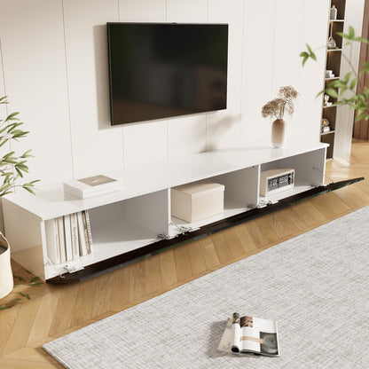 Modern Black & White Metal TV Stand with High-Gloss Finish - 180cm Wall-Mounted Media Console, Space-Saving Design, Ample Storage Shelves & Concealed Compartments for Living Room, Minimalist Entertainment Center, No Electrica