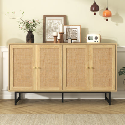 Sideboard, 140x39.5x80cm, featuring genuine rattan weave, four doors, ample storage space to meet your diverse needs, making it the ideal choice for your dining and living room furnishings.