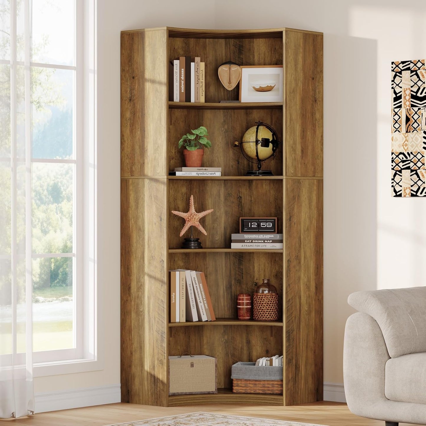 Hoekboekenkast – Hoekrek – Boekenkast – Opbergkast – Plankenkast – 6 Niveaus – Stevige Brede Basis – MDF Met Waterbestendige Afwerking